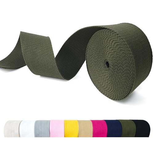 Cotton Webbing 2 Inch 5 Yards for Bag Strap Sewing Crafts, Olive - color: Olive