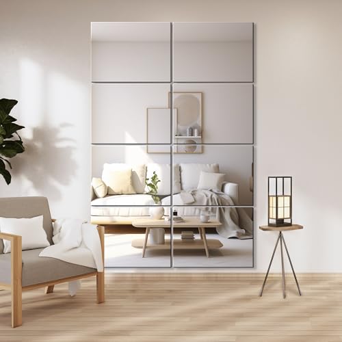 Delma Frameless Mirror Tiles 16"x12"x8 Pcs Wall Mounted - size: 16''x12''-8PCS
