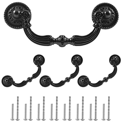 4 Pack 3.5" Hole Center Bail Pull Antique Black Drawer Handle - color: Black, size: 3.5 Inch