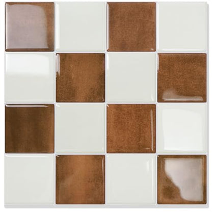 STICKGOO 10 Sheets Peel and Stick Backsplash - 9" x 9" 4D Adhesive Peel and Stick Tile Backsplash for Kitchen&Bathroom - color: White,Orange