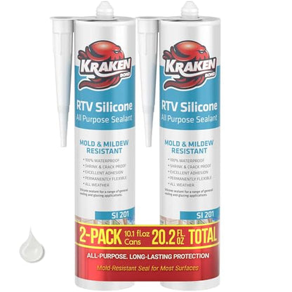 Kraken Bond RTV Silicone Sealant Translucent (2 x 10.1 fl.oz.)%100 Waterproof Silicone Caulk Kitchen and Bathroom, All Purpose, Window Caulking Sealant Outdoor, RV, 2 Pack - size: 2 Pack