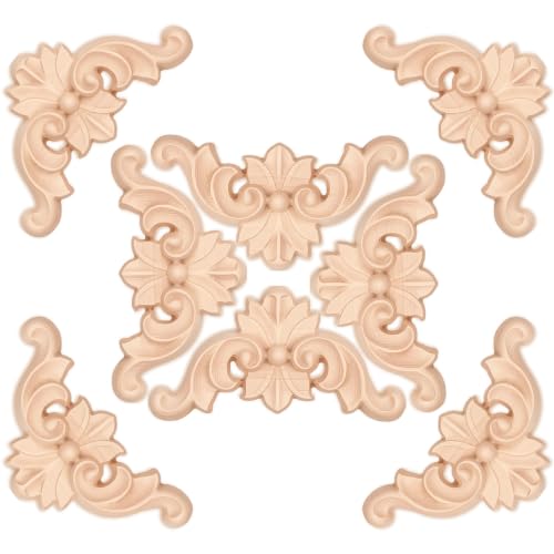 10Pcs Wood Appliques Unpainted Corner Carving Decals