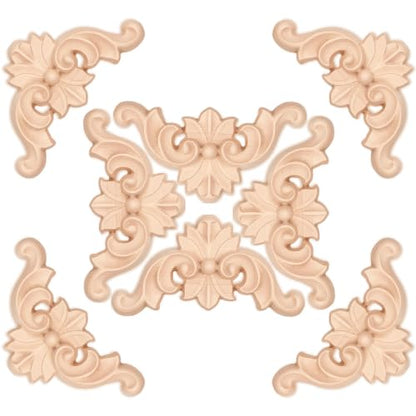 10Pcs Wood Appliques Unpainted Corner Carving Decals