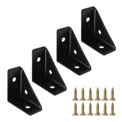 4Pcs 38mm x 38mm Triangle Corner Brackets with Screws, Metal Angle Shelf Braces for Desk, Bed, Table, Cabinets, and Shelves(Black) - size: Black