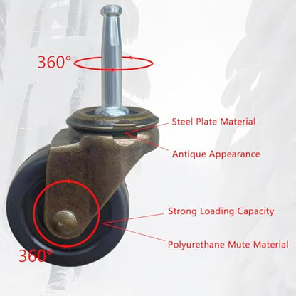 2.0 Inch Antique Caster Wheels, Furniture Caster 5/16 Inch x 1-1/2 Inch (8 x 38mm) for Furniture Sofa Chair Cabinet Set of 4 - style: 2.0 inch no Brake