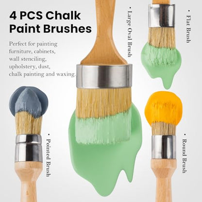 Set of 4 Chalk and Wax Paint Brush Furniture Small Round and Large Oval Brush with Natural Bristles, Perfect for Painting or Waxing Furniture, Ideal for Home Decor