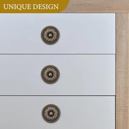 Vintage Drawer Pulls, Antique Brass Cabinet Knobs and Pulls - Flower Shape Metal Drawer Handles for Cabinets, Dressers, Furniture (4 Pack, Bronze Tone)