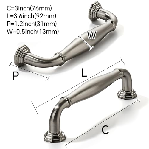 2 Pack 3 Inch Hole Center Brushed Satin Nickel Heavy Duty Solid Cabinet pulls Ideal for Dressers, Bathroom, cabinets, and Kitchens cabinets. - color: Brushed Satin Nickel, size: 3 Inch Hole Center, style: 2 Pack