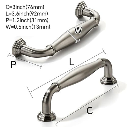 2 Pack 3 Inch Hole Center Brushed Satin Nickel Heavy Duty Solid Cabinet pulls Ideal for Dressers, Bathroom, cabinets, and Kitchens cabinets. - color: Brushed Satin Nickel, size: 3 Inch Hole Center, style: 2 Pack