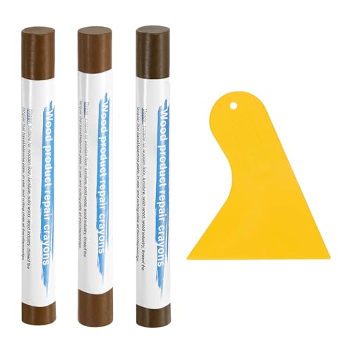 uxcell 3Pcs Wood Filler Sticks, Furniture Scratch Repair Wax Crayons Furniture Touch Up Markers Wood Repair Wax Kit with Spatula for Wood Furniture Floors, 3 Colors Dark Brown Series - color: Dark Brown Series