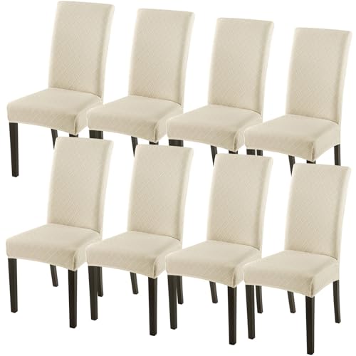 SearchI Dining Room Chair Covers Set of 8, Stretch Jacquard Parsons Chair Slipcovers Super Fit Removable Washable Kitchen Chair Protector Cover for Dining Room, Hotel, Ceremony (Beige Rhombus) - color: Beige Rhombus, size: Set of 8
