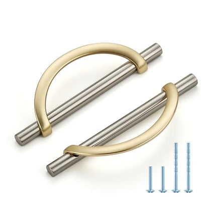 Brushed Gold & Brushed Nickel Cabinet Pulls Curved, 5 Inch/128 mm, 10 Pack - color: Brushed Brass & Brushed Nickel, size: 5 Inch Hole Center