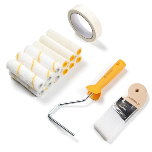 Voomey 4-Inch Mini Paint Roller Set – Microfiber & Mohair Rollers, 2-Inch Angle Brush, 4-Inch Roller Frame for Cabinets, Furniture, Baseboards & Trim - size: 4inch 15pcs