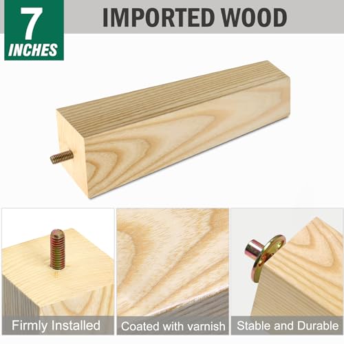FoDau770 Square Furniture Legs 7 Inch, Ash Wood Legs with 5/16"-18 Bolts - size: 7 Inch