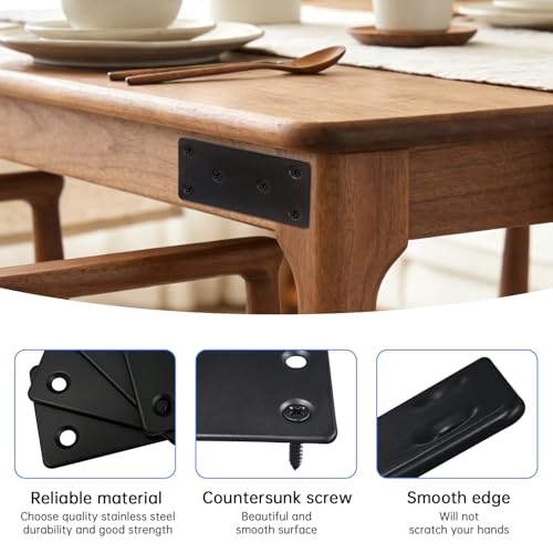 8Sets 3Sizes 2.4x1.5'' 3.1x1.5'' 4x2'' Black Metal Flat Brace Bracket Straight Mending Plates for Wood with Screws YY032-B - color: Black