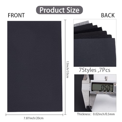 7 Pack 12.99 x 7.87 Inch Glitter Mixed Chunky PU Leather Sheets for Bow Earring 7 Styles Metallic Solid Shiny Vinyl Fabric Roll Black Series Faux Leather Leatherette for DIY Crafts Making - color: Black