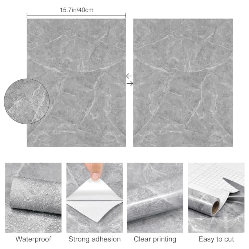 Granite Gray Marble Contact Paper for Countertops Peel and Stick Wallpaper - color: Granite Gray, size: 15.7" x 196.8"