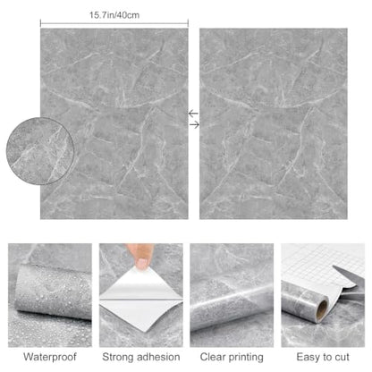 Granite Gray Marble Contact Paper for Countertops Peel and Stick Wallpaper - color: Granite Gray, size: 15.7" x 196.8"