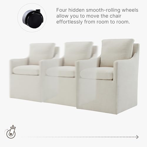 KISLOT Upholstered Dining Chairs with Casters, No Assembly Modern Accent Armchair with Rollers for Dining Room, Bedroom, Living Room, Reading Room, Already Assembled, Beige, 2 Box - color: Beige, size: Set of 2 (2 BOX)