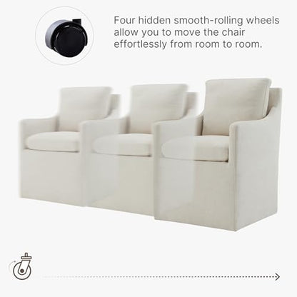 KISLOT Upholstered Dining Chairs with Casters, No Assembly Modern Accent Armchair with Rollers for Dining Room, Bedroom, Living Room, Reading Room, Already Assembled, Beige, 2 Box - color: Beige, size: Set of 2 (2 BOX)