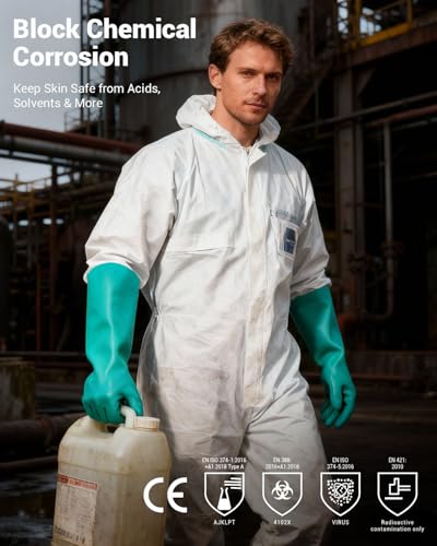 ThxToms Long Nitrile Chemical Resistant Gloves, Reusable Heavy Duty Safety Work Gloves, Acid, Alkali and Oil Protection - color: 1pairs, size: X-Large