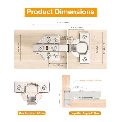 10Pcs Soft Close Full Overlay Cabinet Hinges with Clip-On Plate - color: Full Overlay, size: 10 Pieces