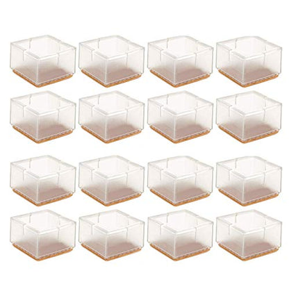 Large Table Leg Floor Protectors 1-15/16" to 2-1/16" (49mm-53mm) Large Furniture 2 inch Sofa Leg Caps Square Silicone, Chair Leg Tips with Felt Pads Clear (16 Pack)