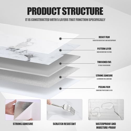 10pcs Thick Marble Peel and Stick Waterproof Wall Panels,Heat-Resistant Backsplash Tile, 23.6"x11.8" PVC Foam Wall Sticker for Kitchen,Living Rooms,TV Walls,Grey White (Not Real Tile 19.4Sq. Ft.) - color: Grey White 1, size: 23.6" x 11.8" x 2.5MM x 10Pack