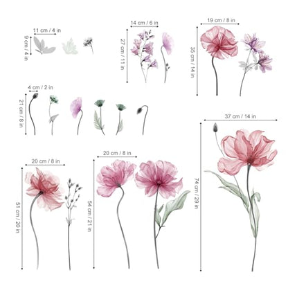 decalmile Poppy Flower Pink Floral Blossom TV Wall Decals Stickers
