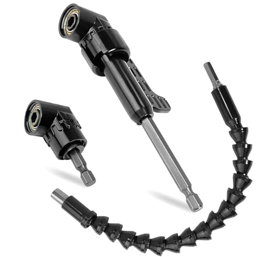 Guyuyii 90°/105° Right Angle Drill Attachment Kit and 11.8" Flex Extension - color: Black, Set of 3