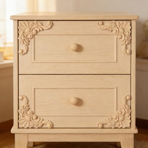 4PCS Unpainted Furniture Onlay Applique Frame Corner for Home, 9.5x9.5cm/3.74"x3.74", Unpainted Woodcarving Corner Decal Cabinet Door Wall Ceiling Dresser