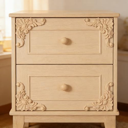 4PCS Unpainted Furniture Onlay Applique Frame Corner for Home, 9.5x9.5cm/3.74"x3.74", Unpainted Woodcarving Corner Decal Cabinet Door Wall Ceiling Dresser