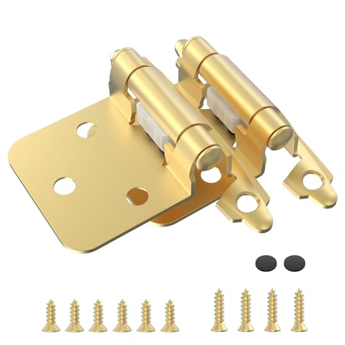 Chibery 1/2" Overlay Cabinet Hinges, 20 Pack Self Closing Flush Mount Hinges with Door Bumper, Variable Decorative Hardware for Bathroom, Furniture, Kitchen Cabinet Doors, Brass Gold - color: Brass Gold