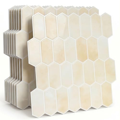 Arttown Peel and Stick 3D Wall Backsplash, 10-Sheet, 12" × 12" Hexagon - color: Beige Hexagon, size: 10PC 12"x12"