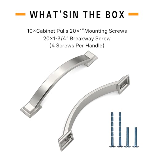 10 Pack 3.75 inch Cabinet Pulls Brushed Nickel Cabinet Handles Drawer Pulls for Kitchen Cabinet Cupboard - color: Brushed Nickel, size: 3.75 inch（96mm）, style: 10 Pack