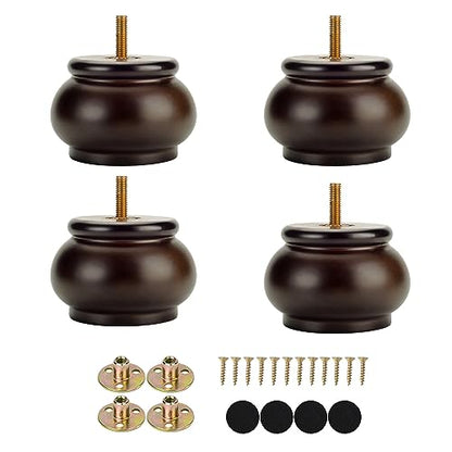 Maricome 2 Inch Round Furniture Feet Predrilled M8 Bolt Screw in Set of 4 Mid Century Replacement Bun Feet for Sofa Couch Ottoman (Height: 2.36 In/6CM) - color: 2 Inch Espresso