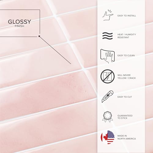 Smart Tiles Peel and Stick backsplash, Stacked Powder Pink, 11.43"x9" - color: Powder Pink