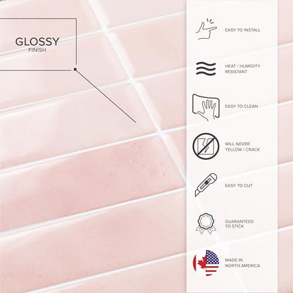 Smart Tiles Peel and Stick backsplash, Stacked Powder Pink, 11.43"x9" - color: Powder Pink