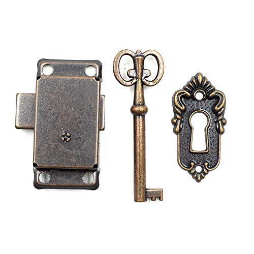 Antique Cabinet Lock, 2.09x1.06 Inch, 1 Set - color: Red Bronze A, style: Rectangular