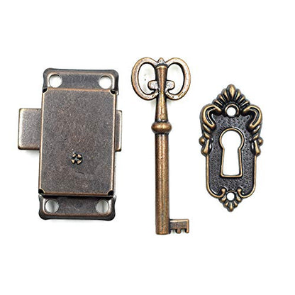 Antique Cabinet Lock, 2.09x1.06 Inch, 1 Set - color: Red Bronze A, style: Rectangular