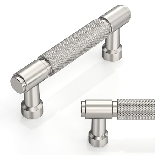 10 Pack Brushed Satin Nickel Knurled Cabinet Pulls 3 Inch(76mm) Kitchen Cabinet Handles Cabinet Hardware for Drawer Pulls - color: Brushed Satin Nickel, size: 3" Hole Center