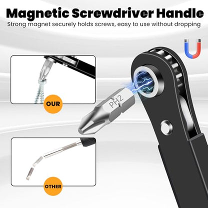 MULWARK 11-Piece Small Screwdriver Set, 1/4" Right Angle Screwdriver with Multi Bits - Ultra Low Profile Offset Driver for Automotive Repair, Electrical Work, Bicycle & Household Maintenance EDC Kit - size: 11-piece screwdriver set