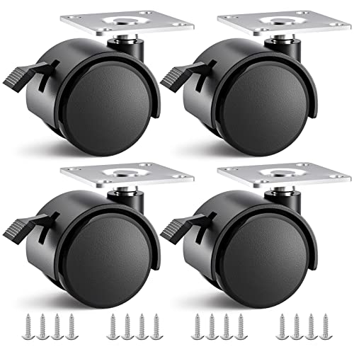 1.5 inch Caster Wheels, Casters Set of 4, Plastic Caster Wheels for Furniture, Plate Swivel Cart Casters with Brakes, File Cabinet Replacement Wheels (4 Pack Black) - style: 1.5 inch with brake