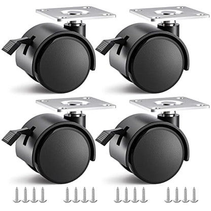 1.5 inch Caster Wheels, Casters Set of 4, Plastic Caster Wheels for Furniture, Plate Swivel Cart Casters with Brakes, File Cabinet Replacement Wheels (4 Pack Black) - style: 1.5 inch with brake