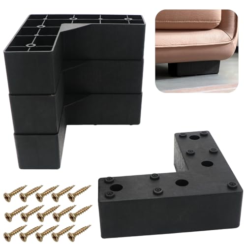 4-Pack L-Shaped Metal Furniture Legs 1.96" Heavy Duty Sofa Feet, Replacement Cabinet Legs for Couches, Dressers & Bed Frames – Black Adjustable Furniture Leg Set ﻿