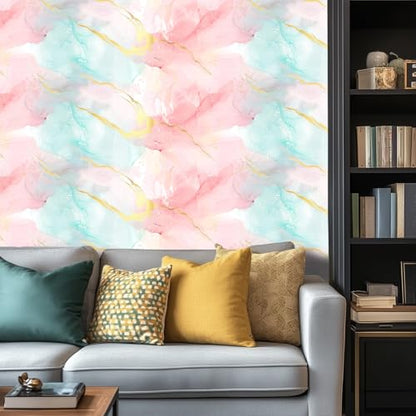 HOMETITUTE Glossy Marble Gold Vein Peel Stick Wallpaper 15.7x39.4 Vinyl - color: Wallpaper#1