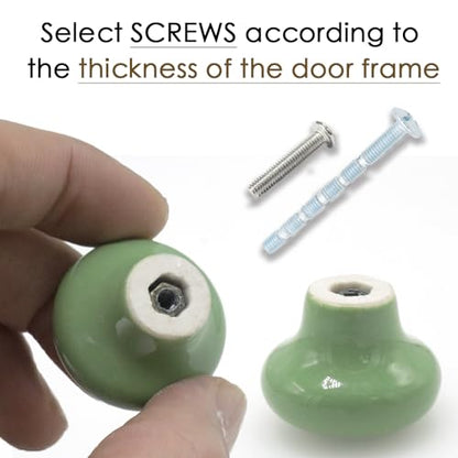 10-Pack Ceramic Cabinet Knobs Green 32mm Round Drawer Pull - color: Green