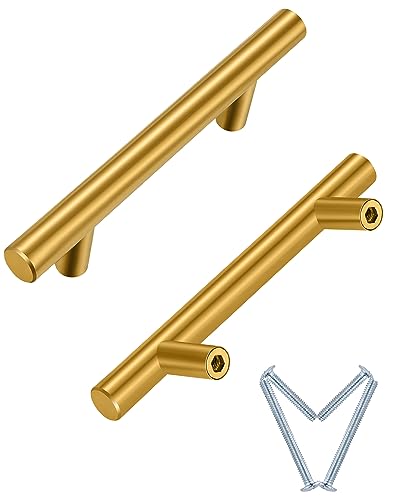 HBL' 30 Pack | 3'' Center to Center Brushed Gold Cabinet Pulls Kitchen Cabinet Handles,Made of Stainless Steel,Ideal for Cabinet,Drawer,Cupboard and Wardrobe. - color: Gold, size: 5-Inch Length (3-Inch Hole Center)