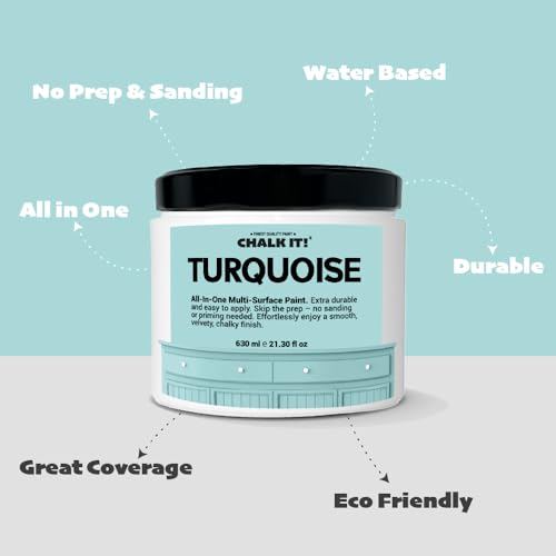 CHALK IT! All-in-One Multi-Surface Chalk Paint for Furniture & Cabinets - No Sanding, No Primer, Built-In Top Coat Water-Based, Low-Odor, Fast-Drying, Matte Finish (Turquoise) - color: Turquoise