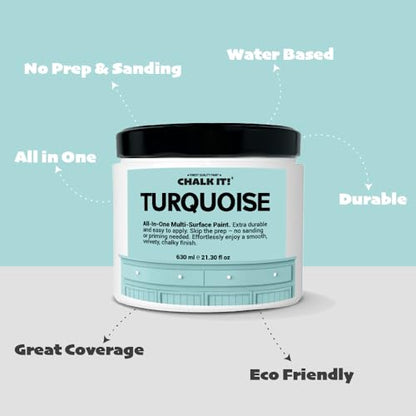 CHALK IT! All-in-One Multi-Surface Chalk Paint for Furniture & Cabinets - No Sanding, No Primer, Built-In Top Coat Water-Based, Low-Odor, Fast-Drying, Matte Finish (Turquoise) - color: Turquoise